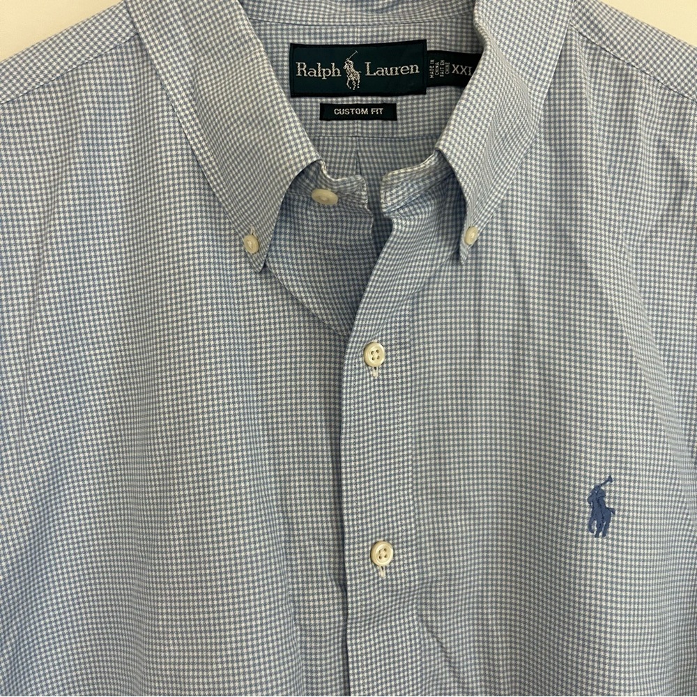 Ralph Lauren Blue Gingham Plaid Men’s Button Down XXL Blue Pony 100 Cotton - Picture 5 of 6